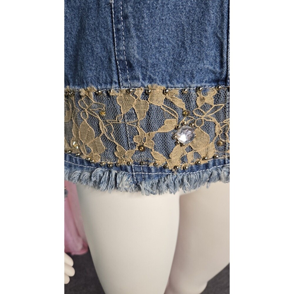 Step In Style Y2K Unique Denim Lace Studded  Rhinestone Jean Jacket Size Large - Picture 8 of 16